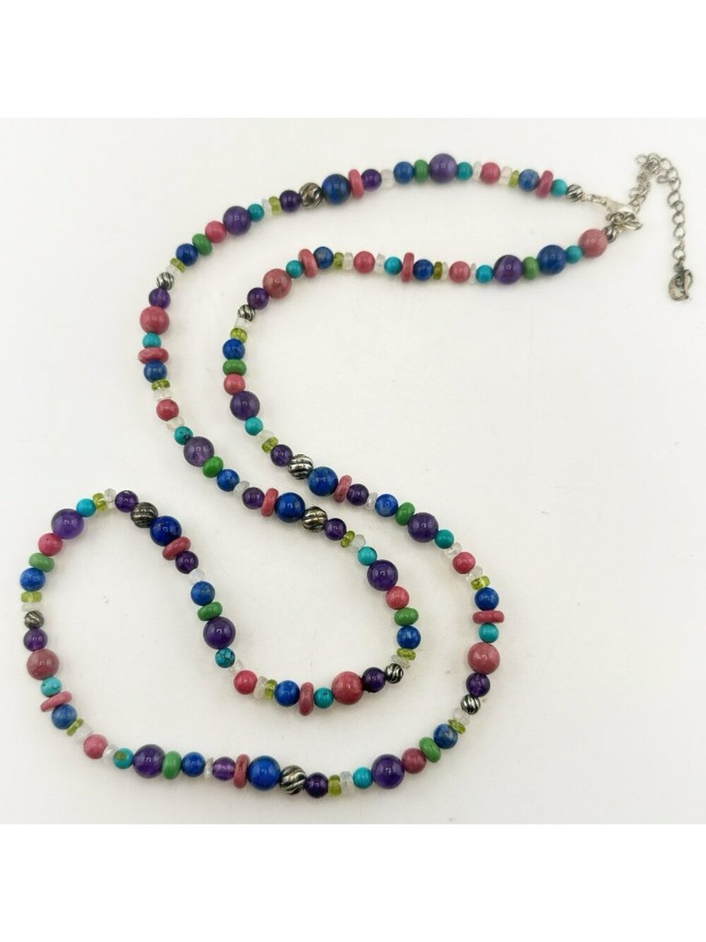 Carolyn Pollack Necklace Multi Gem Turquoise Lapis Amethyst Rhodonite Beaded 925